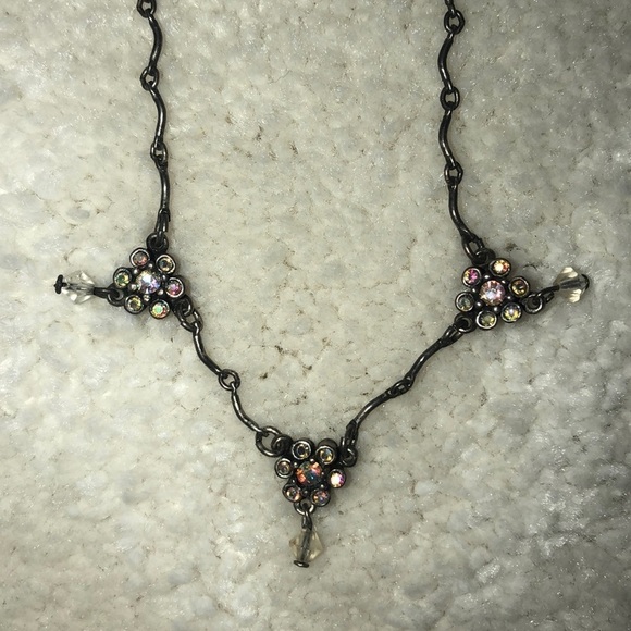 Jewelry - Dark Metal Chain Necklace with Iridescent Crystals